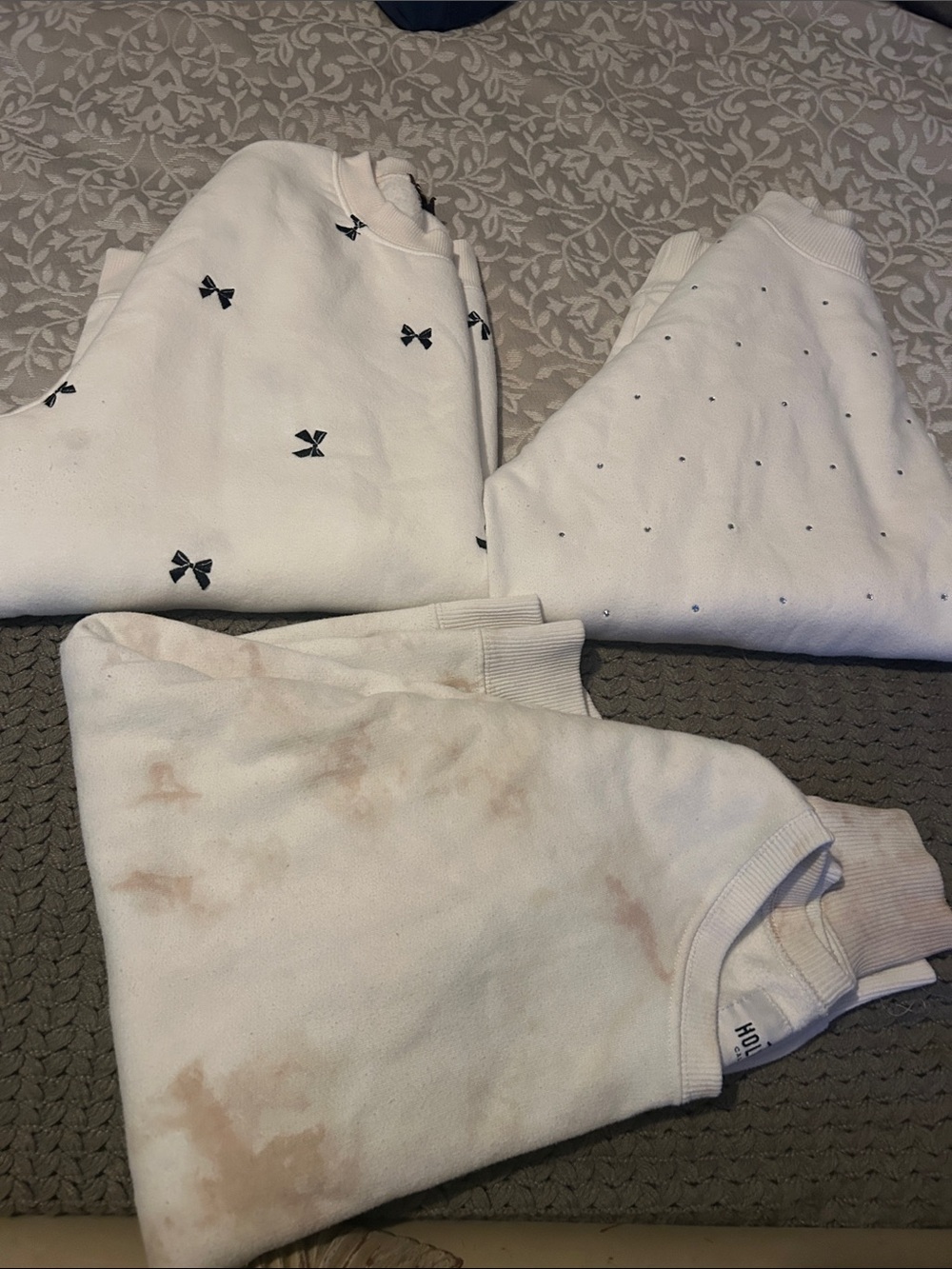 Kids White Sweatshirt with Subtle Bow and Dot Details